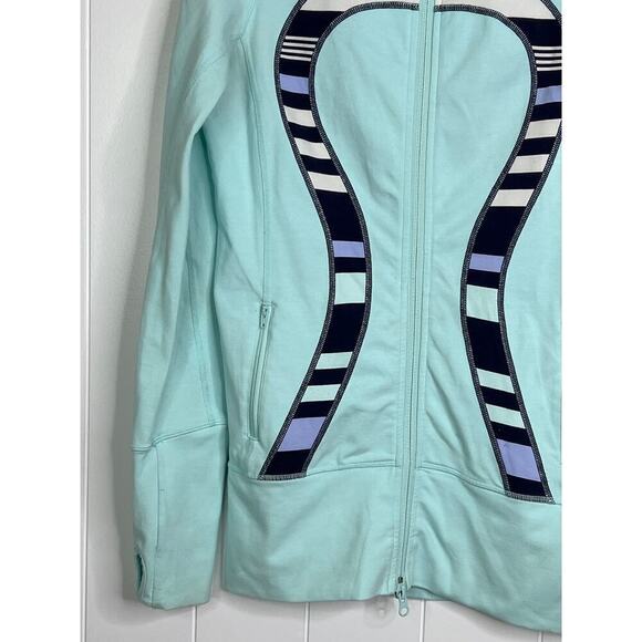 Lululemon In Stride Jacket Aquamarine Discovery Stripe Yoga Running Size 4 - Picture 2 of 9